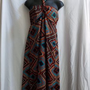 Geometric print maxi halter dress